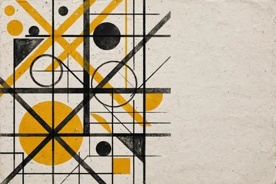 Abstract Geometric Composition With Black Lines And Yellow Shapes