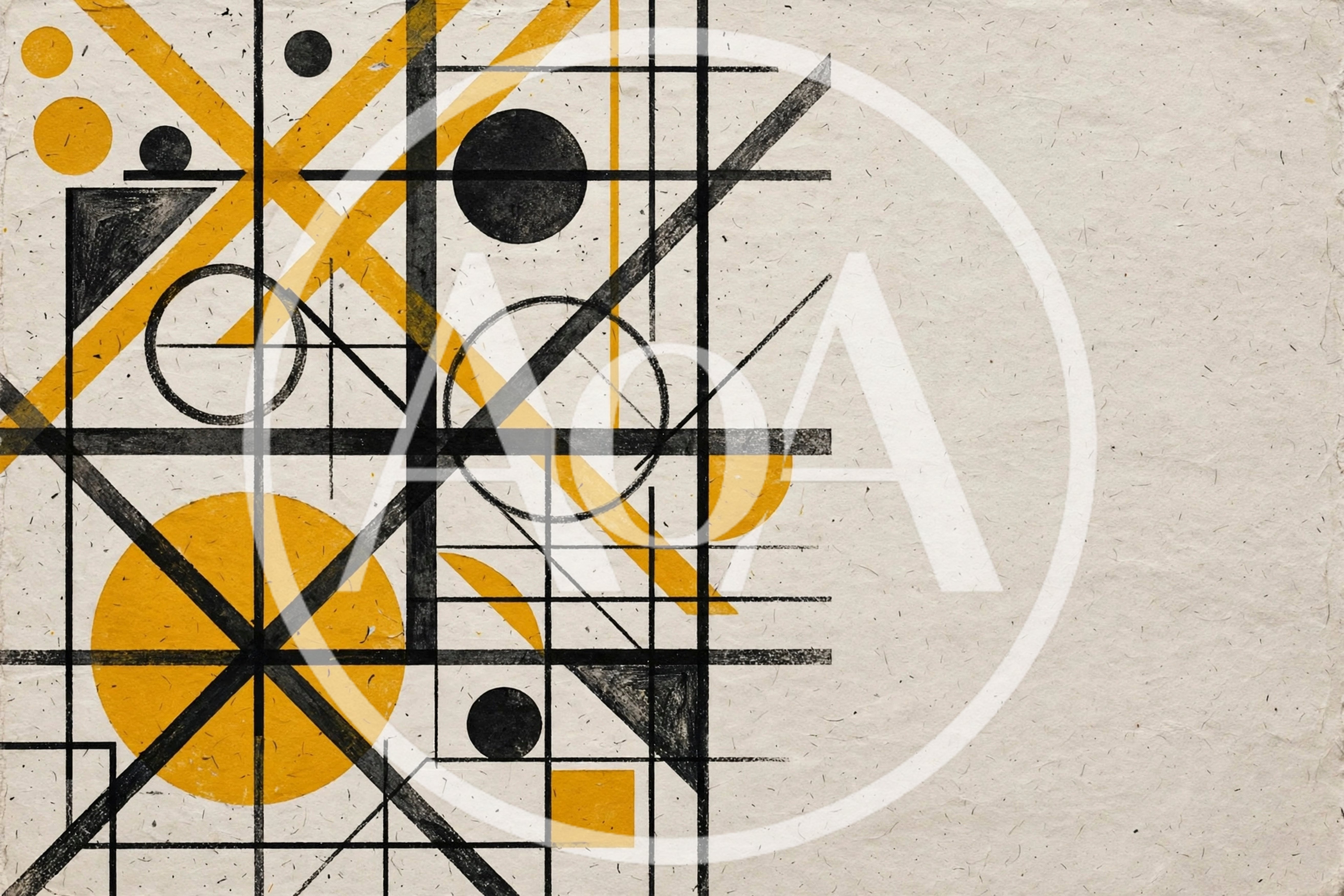 Abstract Geometric Composition With Black Lines And Yellow Shapes