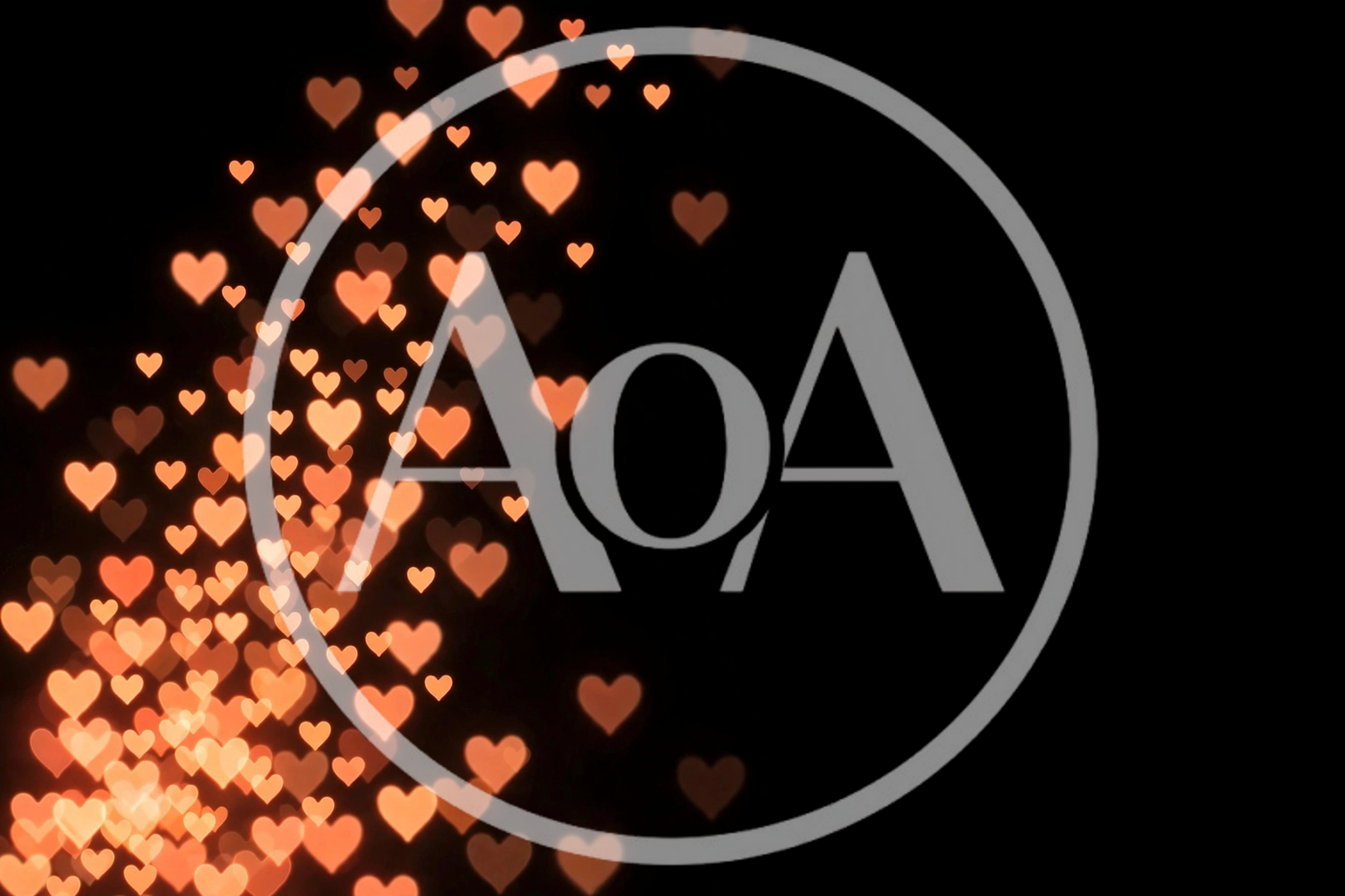 Floating Glowing Orange Hearts On Black Background