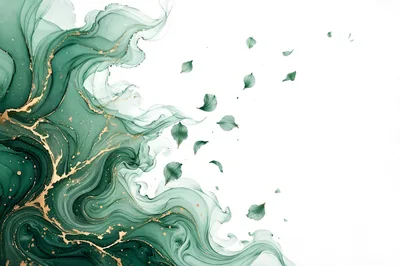 Abstract Green Alcohol Ink Background With Gold Veins