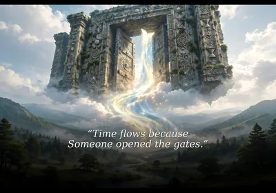 Floating Ancient Stone Gate With Magical Waterfall