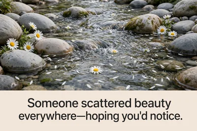 Daisies Floating Down A Gentle Rocky Stream