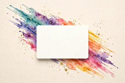 Blank White Card Over Colorful Watercolor Splash Background