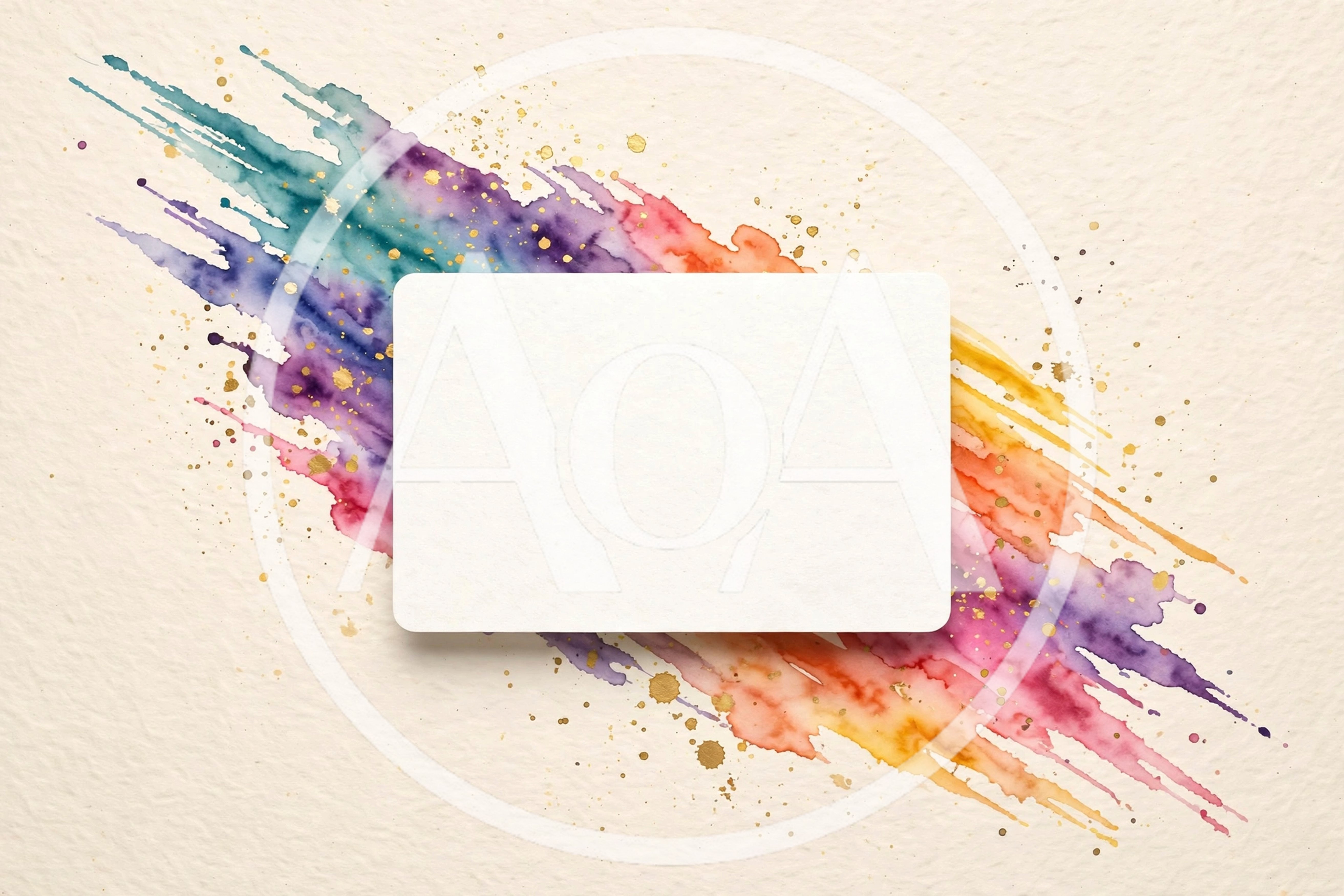 Blank White Card Over Colorful Watercolor Splash Background