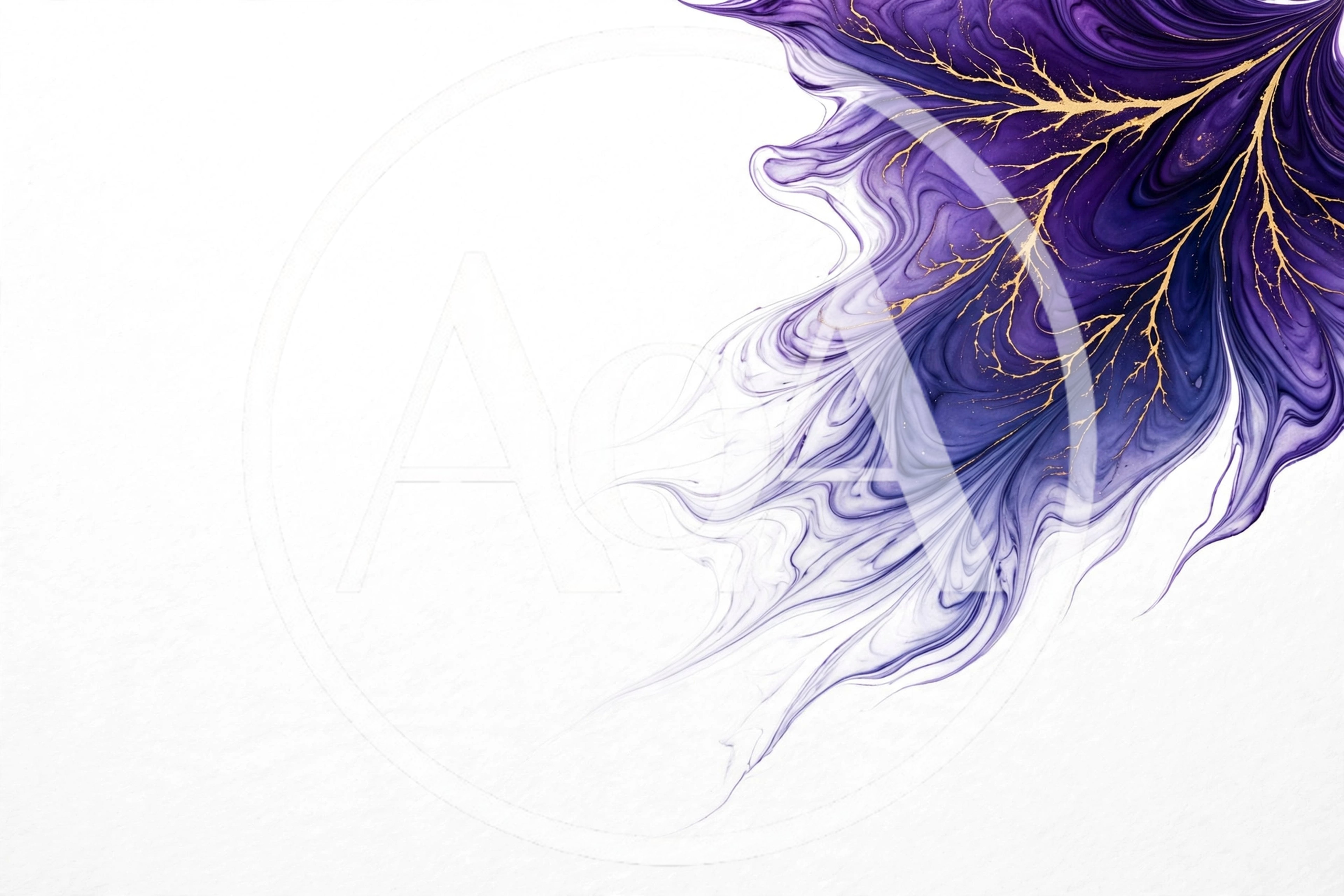 Abstract Purple Ink Flow With Gold Vein Accents