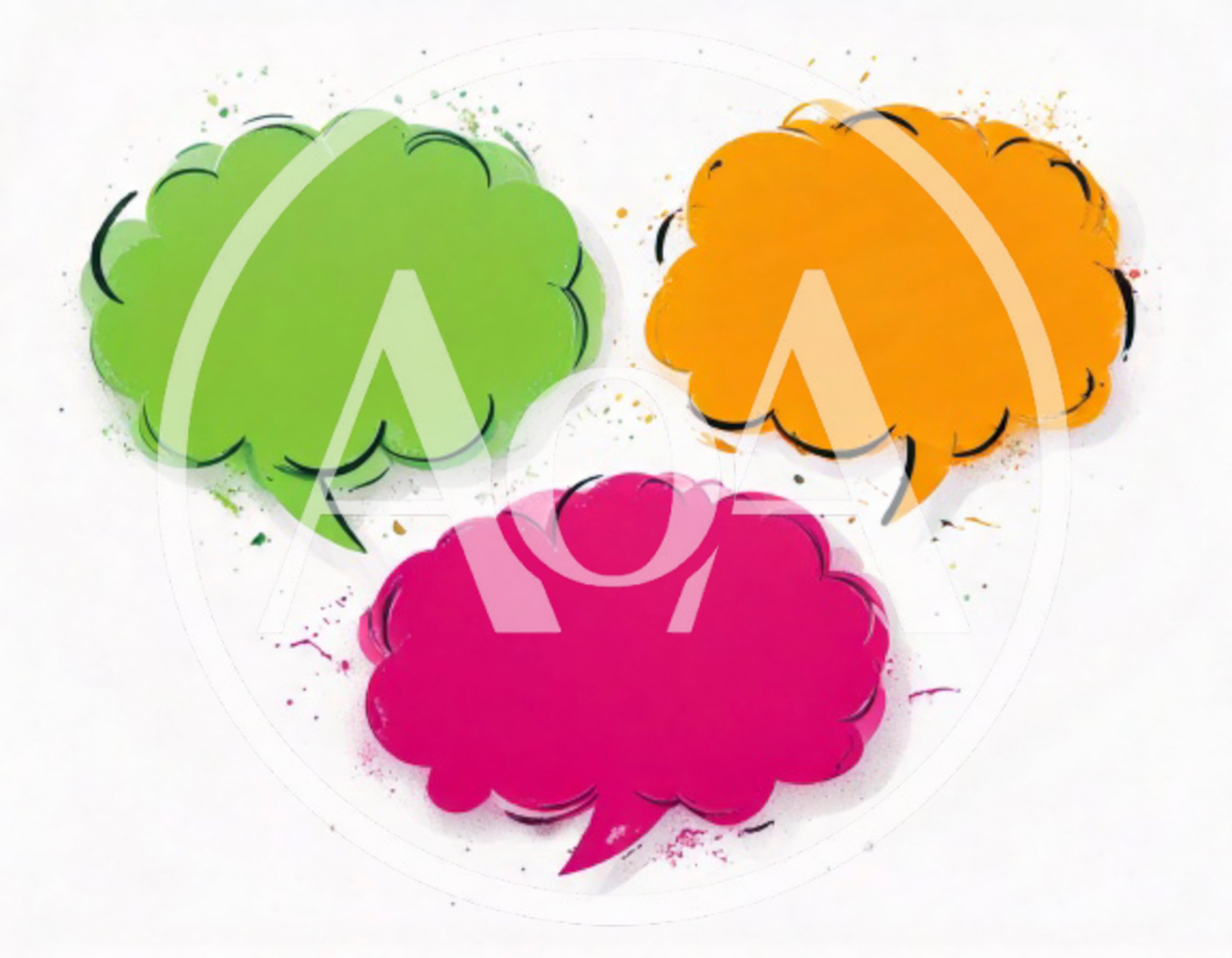Three Colorful Blank Speech Bubbles On White Background
