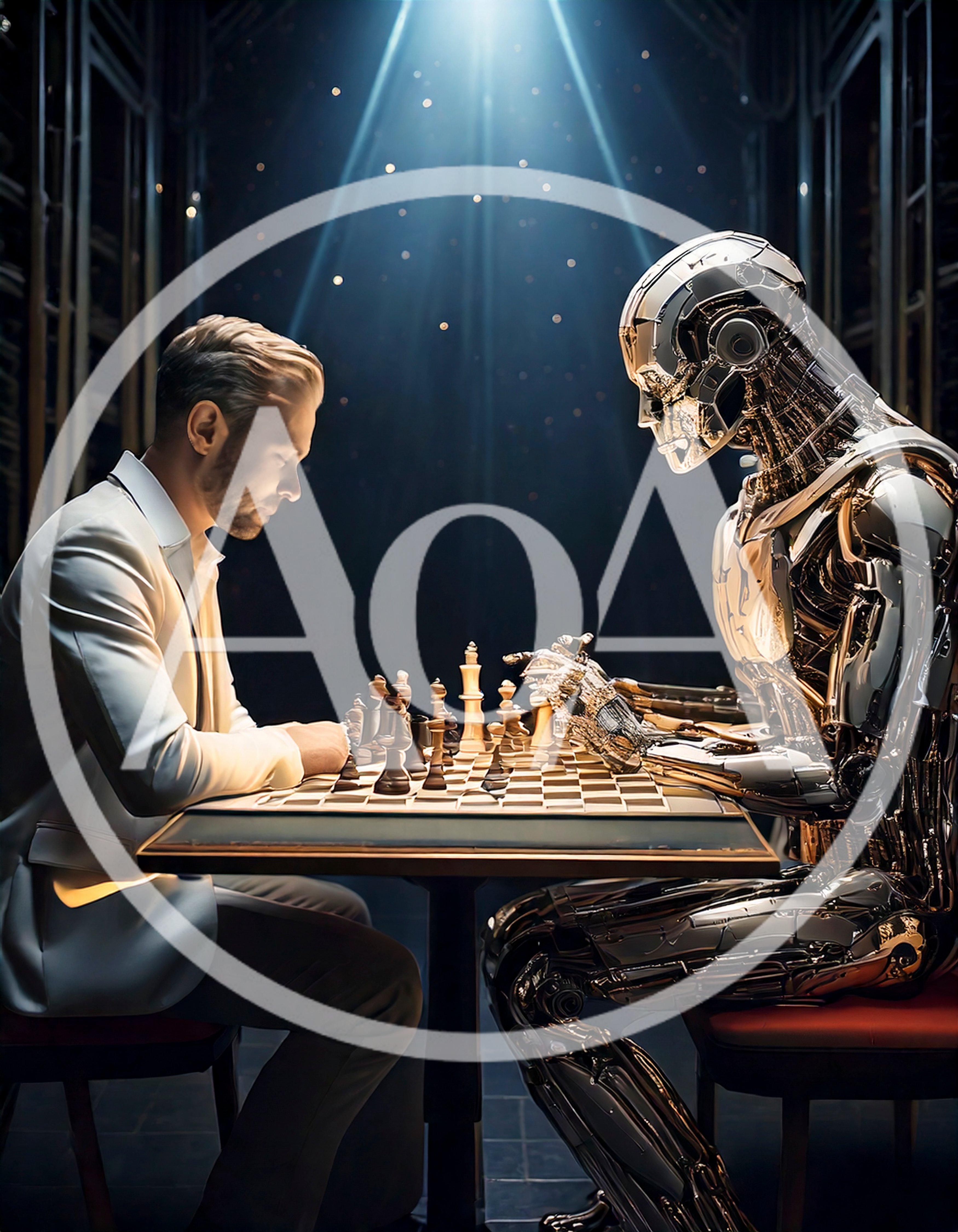 Human Man Playing Chess Against Advanced Robot