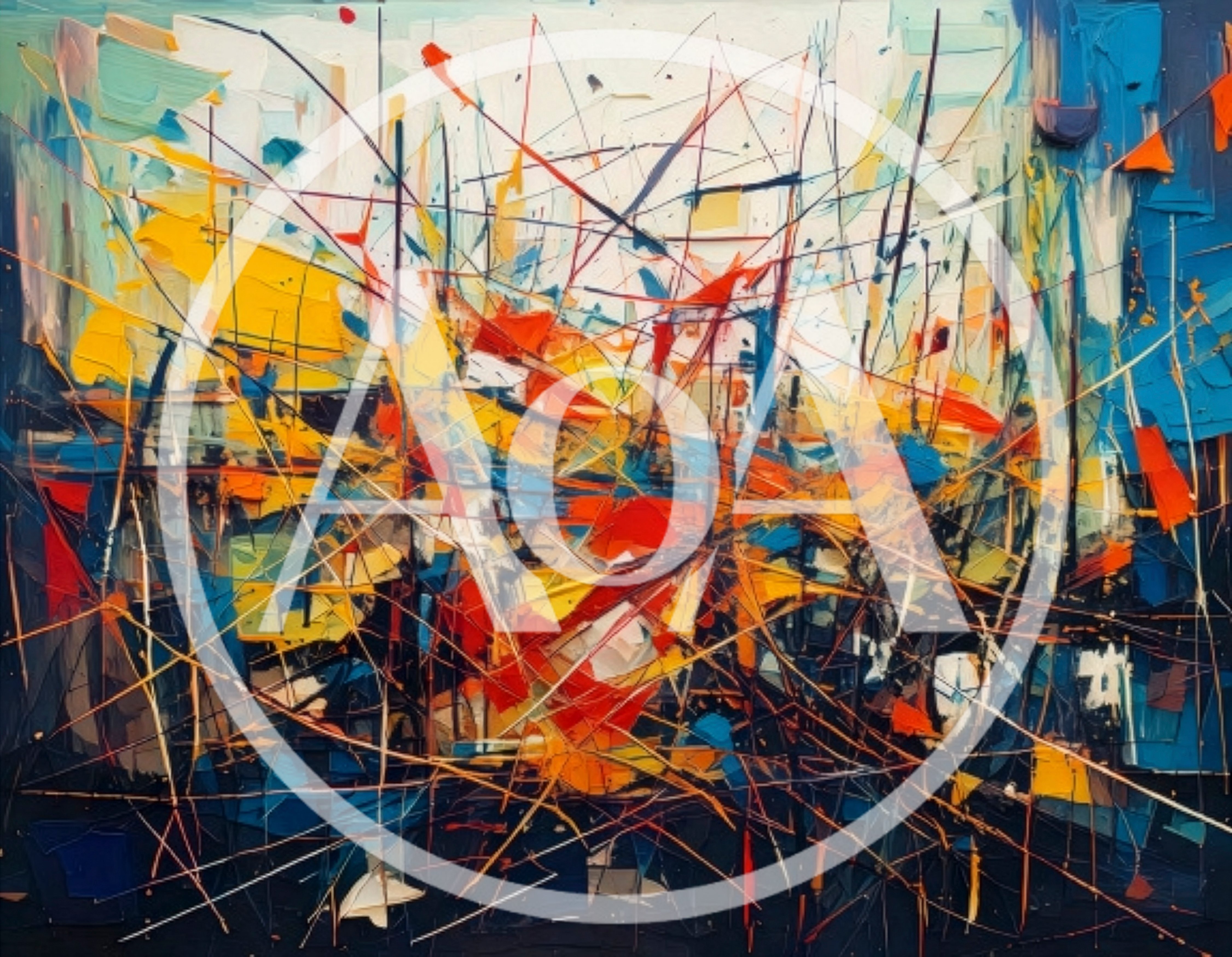 Abstract Expressionist Painting With Vibrant Geometric Lines