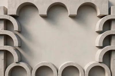 Abstract Concrete Wall With Symmetrical Arch Pattern