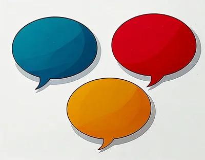 Three Colorful Glossy Speech Bubbles On White Background