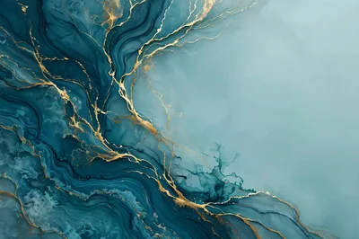 Abstract Teal And Gold Alcohol Ink Marble Texture