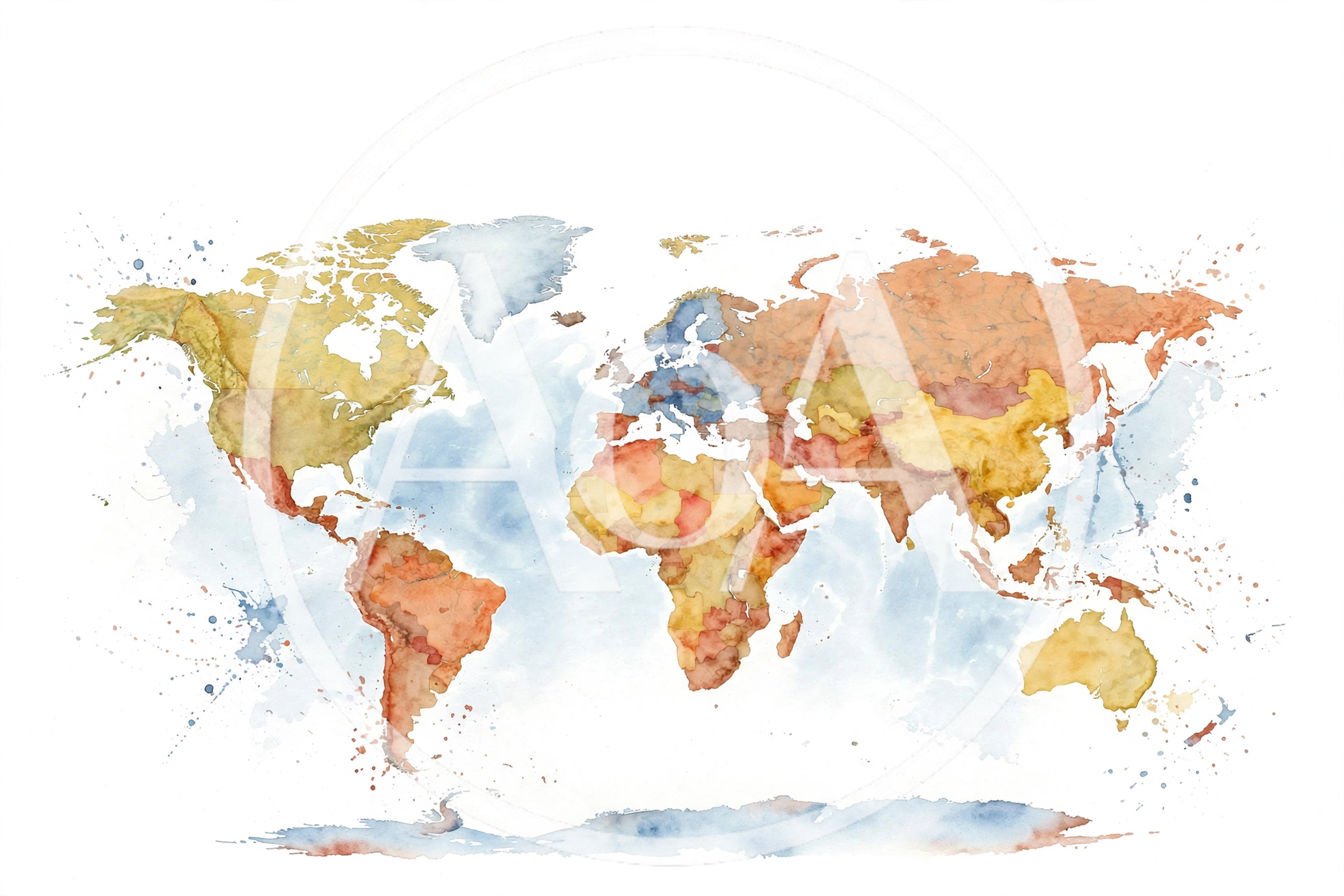 Watercolor World Map Illustration With Artistic Paint Splatters