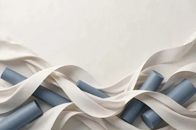 Abstract Composition With Blue Cylinders And Flowing Fabric