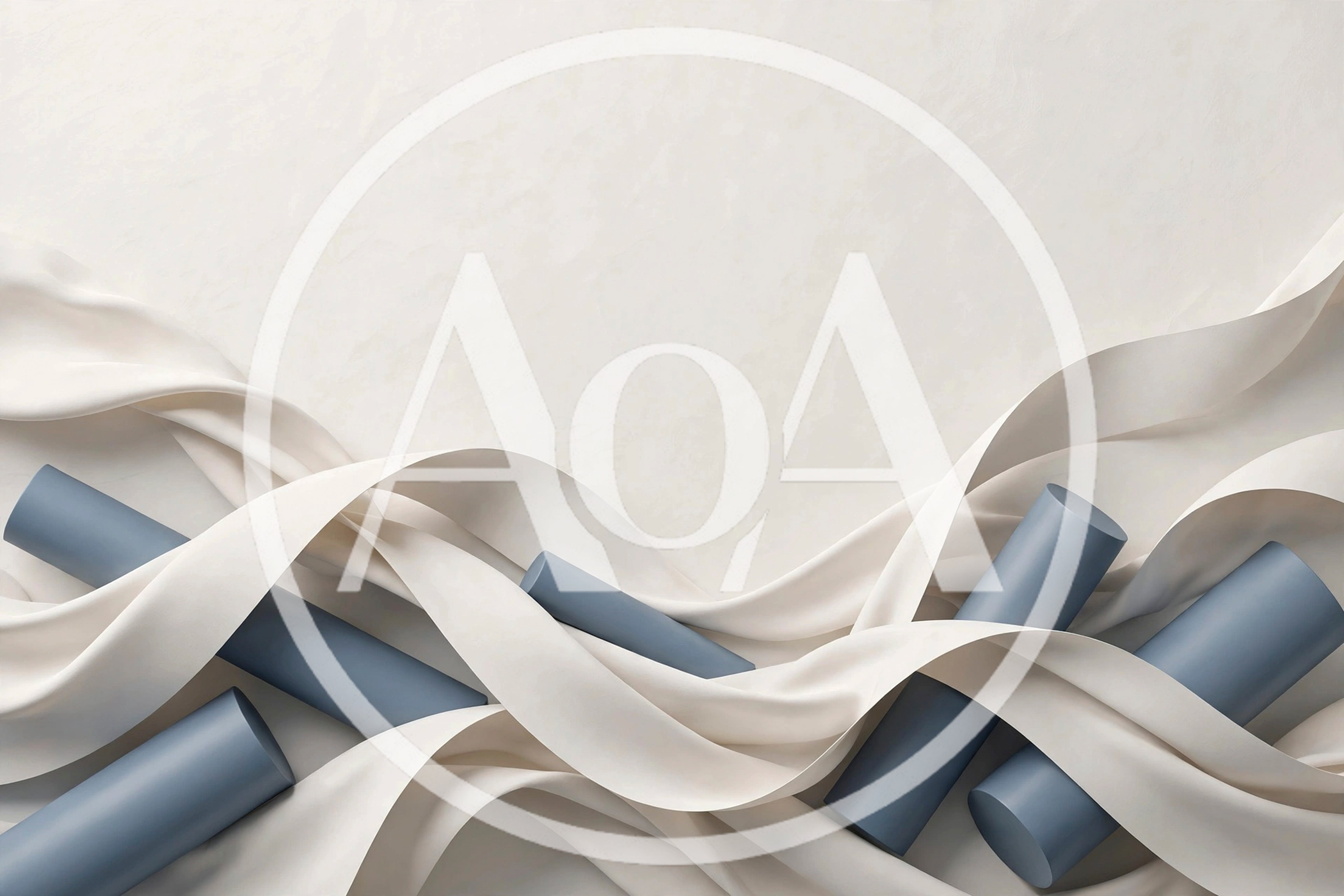 Abstract Composition With Blue Cylinders And Flowing Fabric