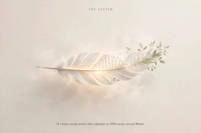 White Feather With DNA Sequence And Green Leaves