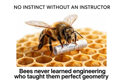 Honey Bee Holding Architectural Blueprint On Honeycomb