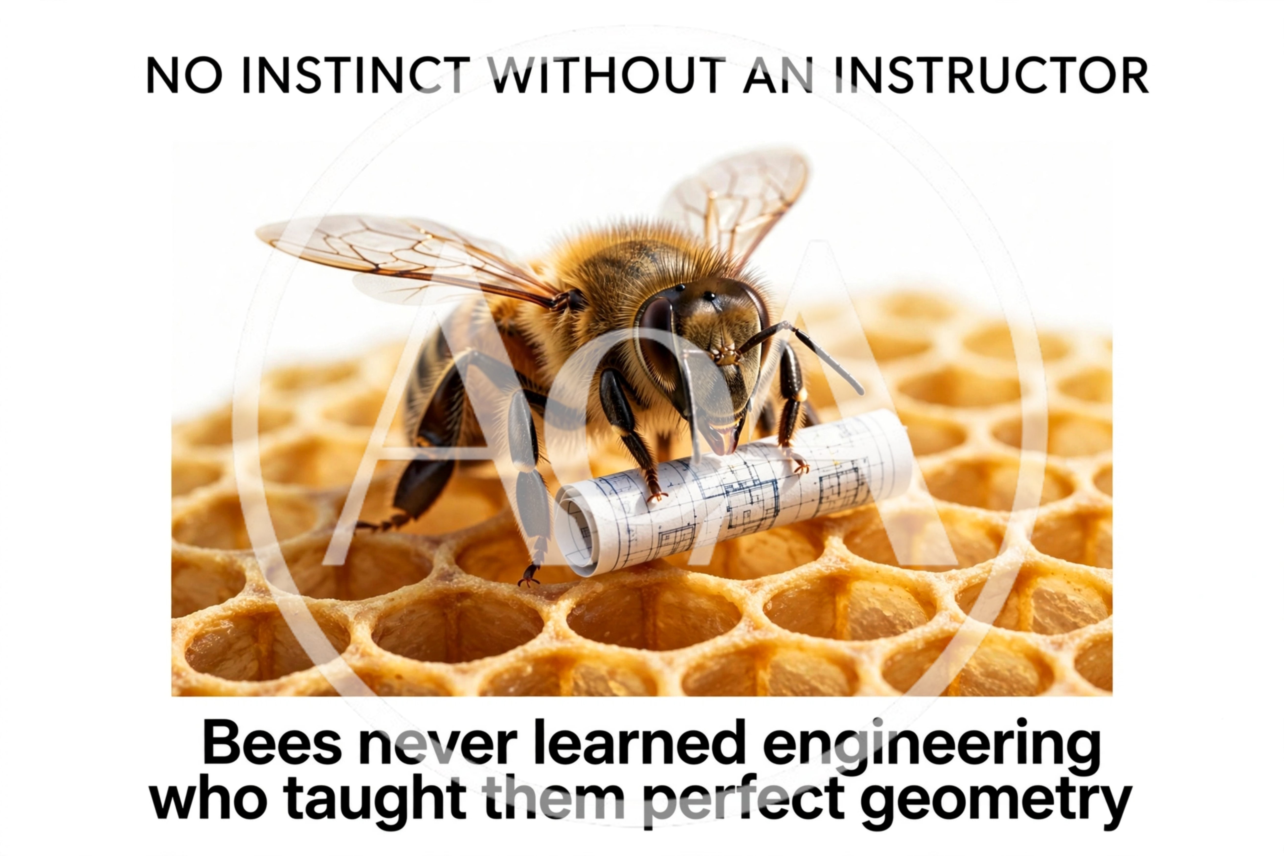 Honey Bee Holding Architectural Blueprint On Honeycomb