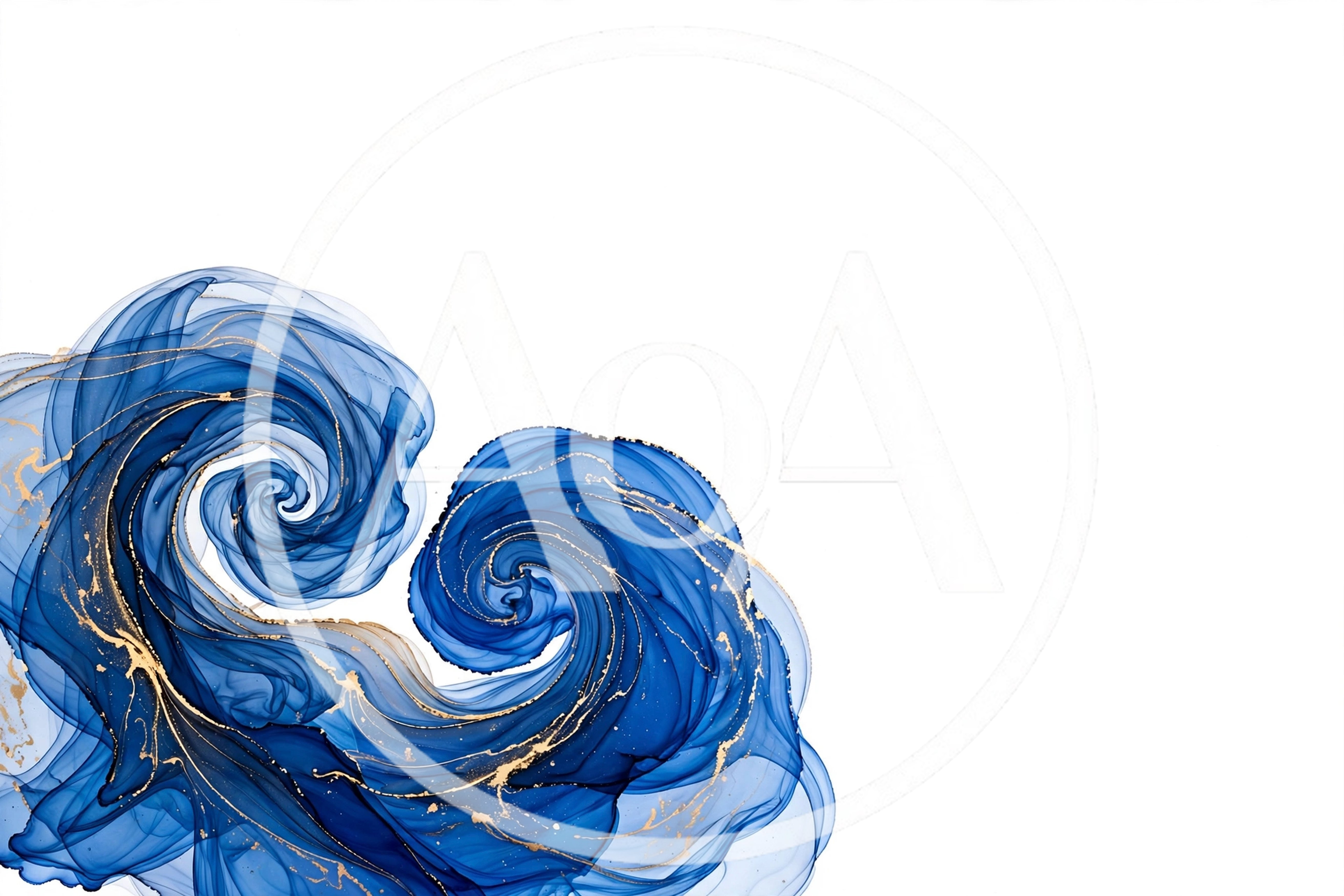 Abstract Blue Alcohol Ink Swirls With Gold Veins