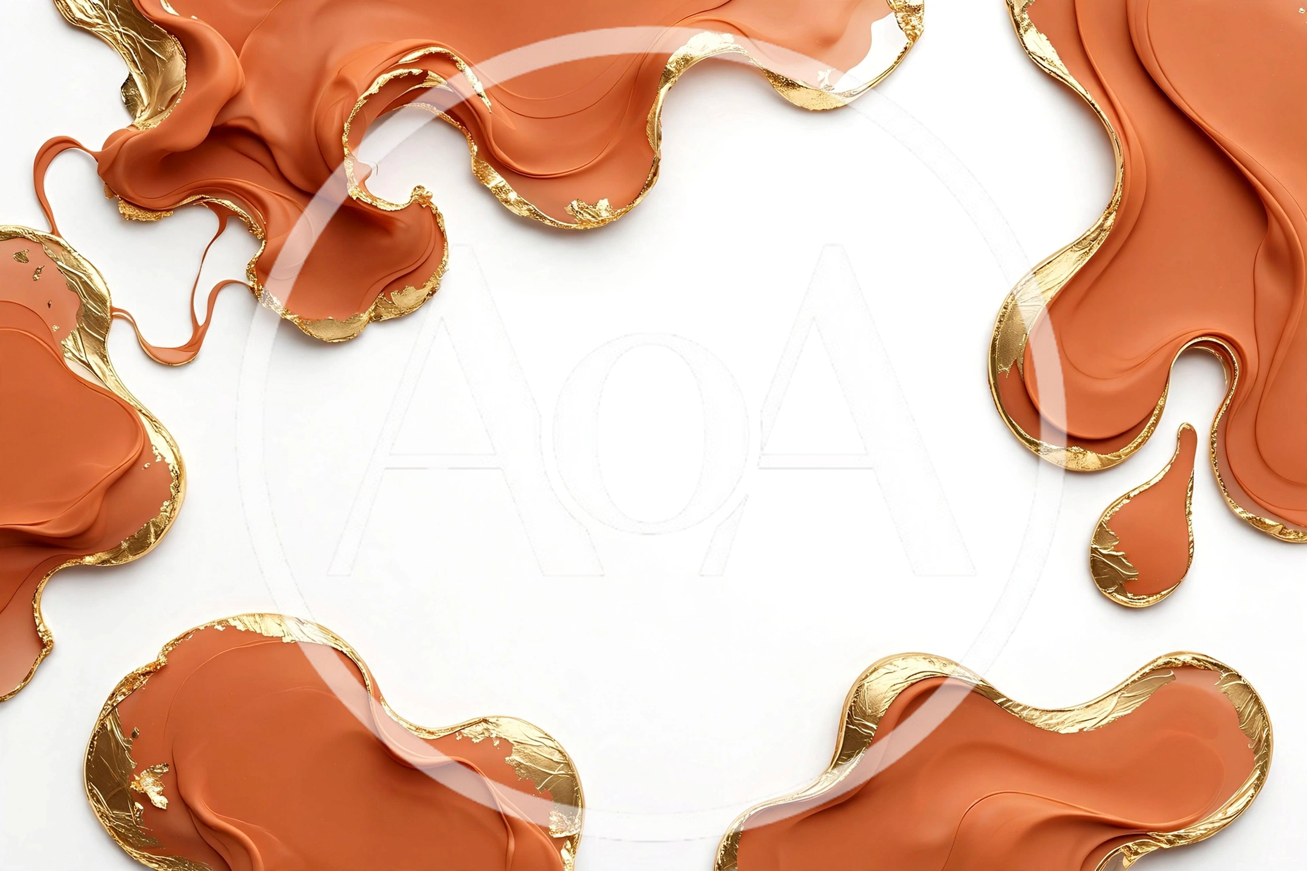 Abstract Terracotta Liquid Paint With Gold Leaf Edges