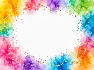 Watercolor Rainbow Frame With Gold Glitter Outline