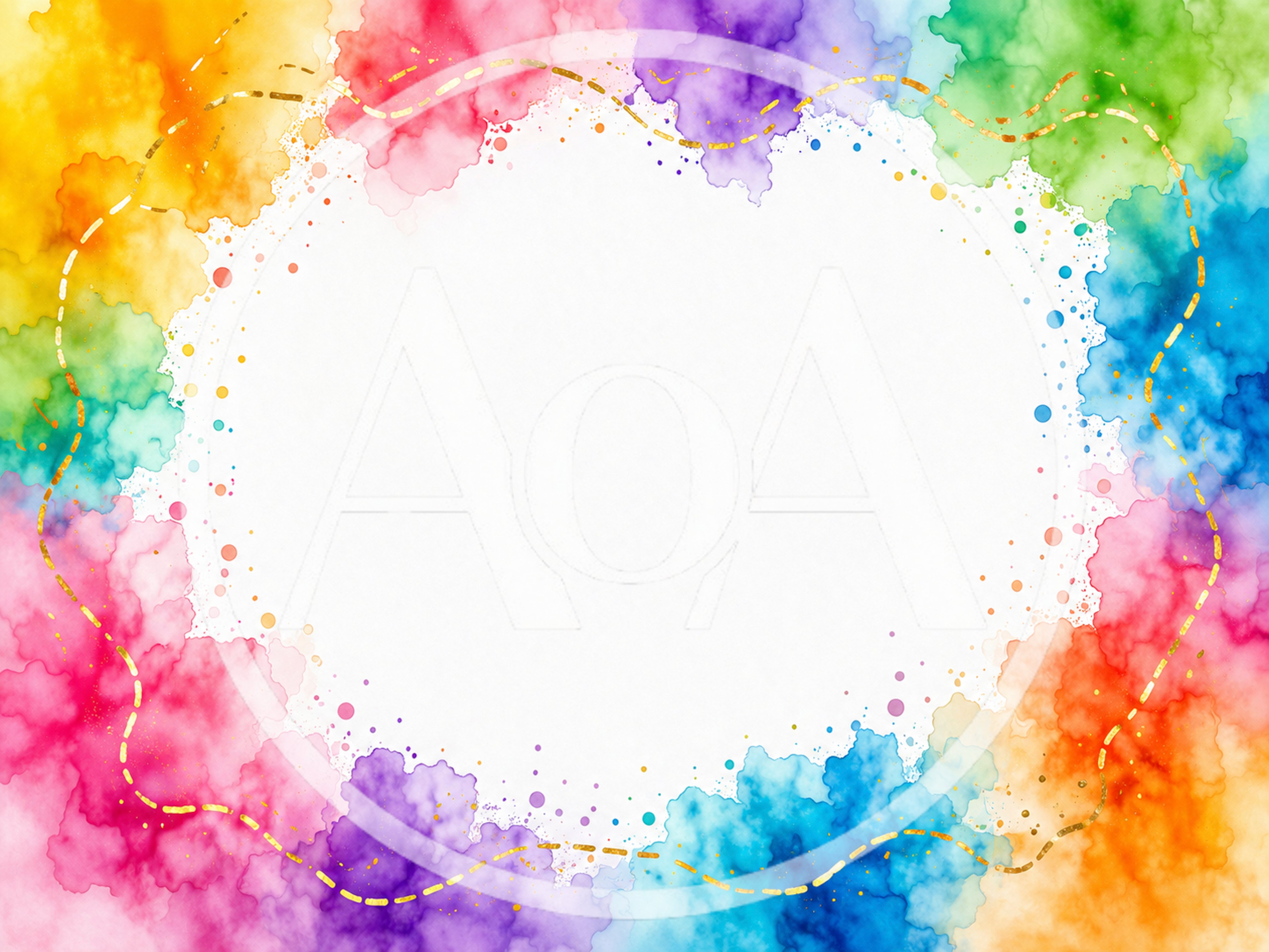 Watercolor Rainbow Frame With Gold Glitter Outline