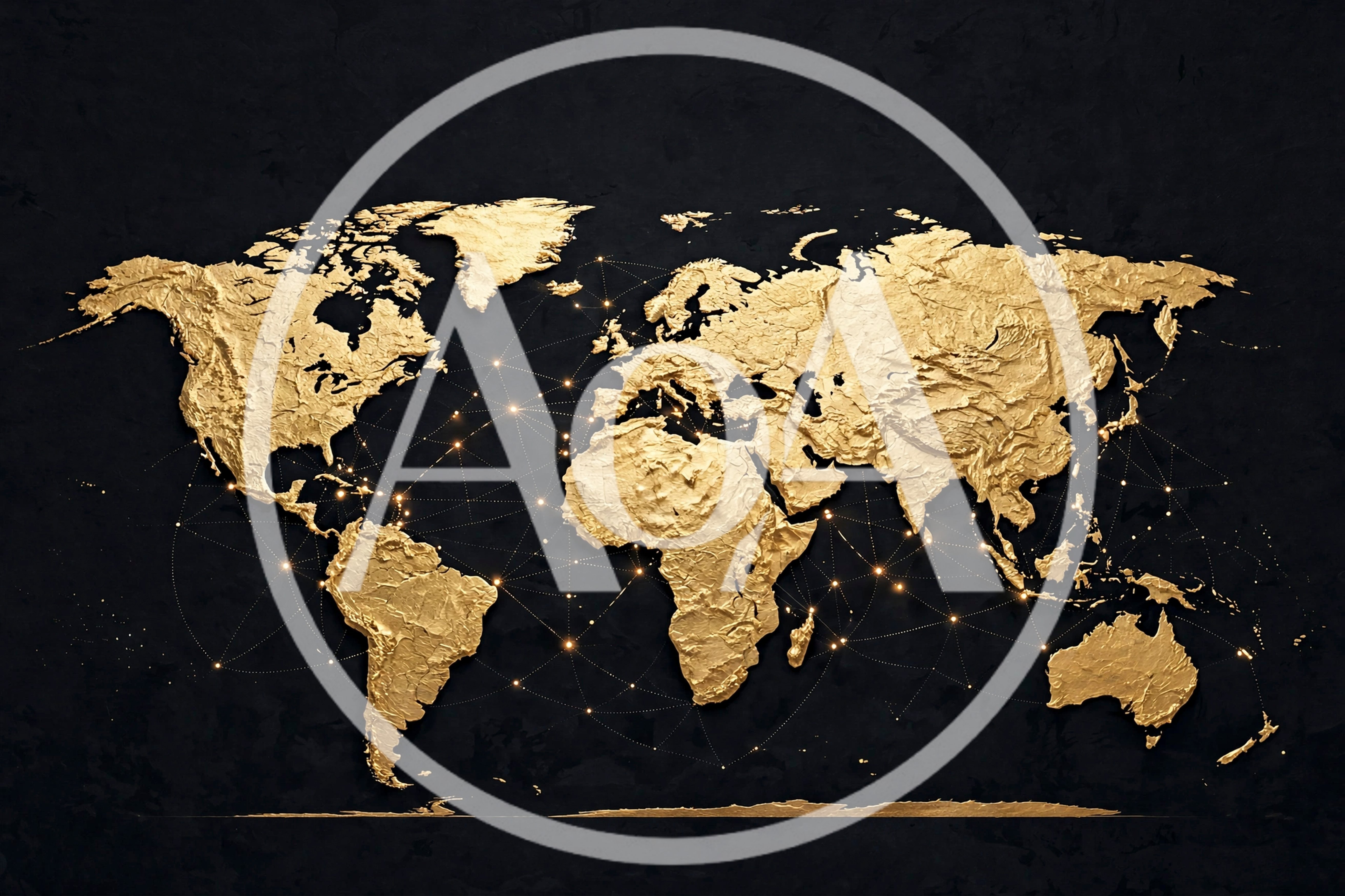 Golden Textured World Map With Global Network Connections