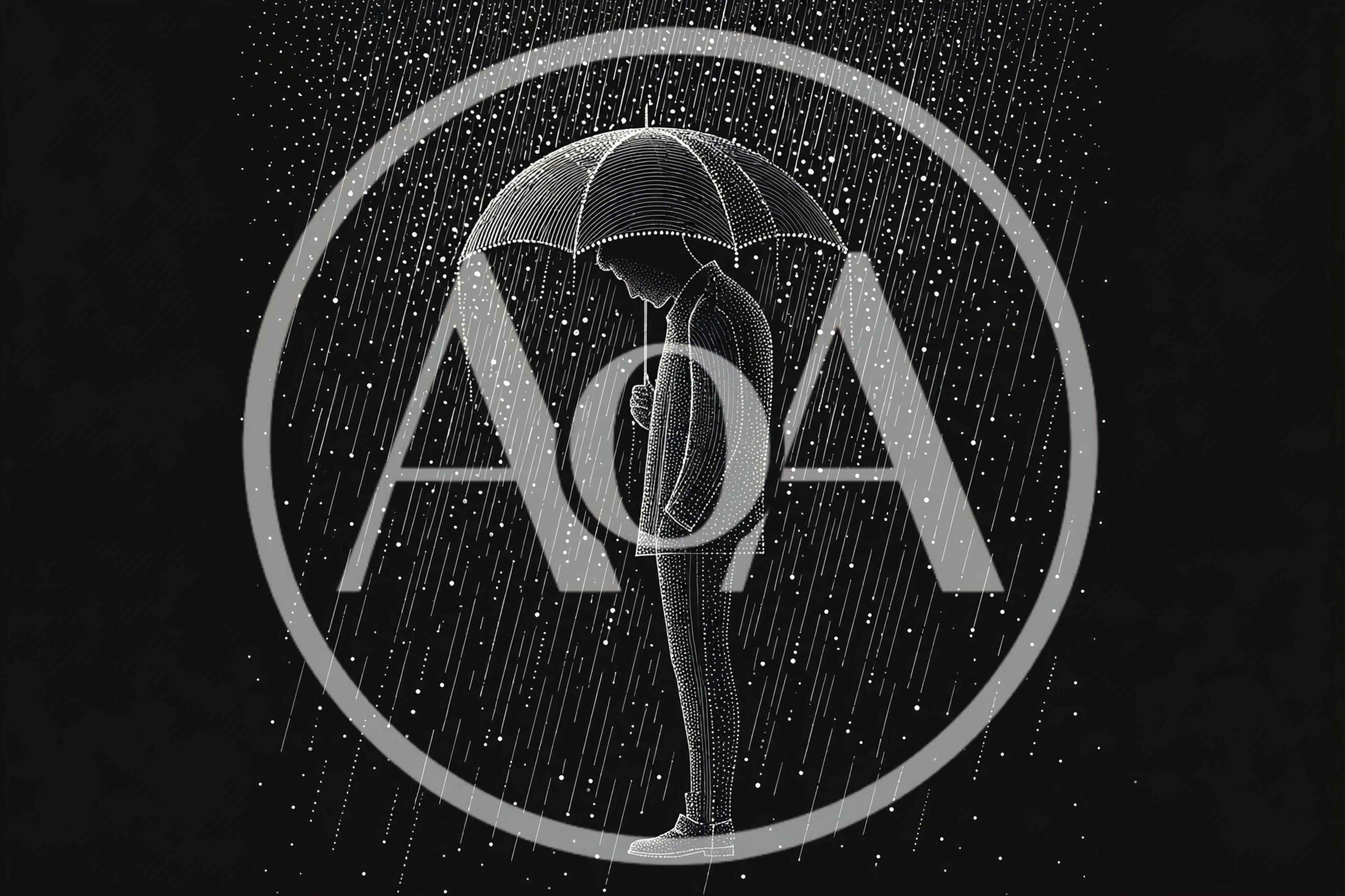 Stippled Illustration Of A Person Standing In Rain