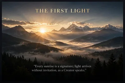 Sunrise Over Misty Mountain Range With Forest