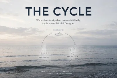 Water Cycle Infographic Over A Calm Ocean Landscape