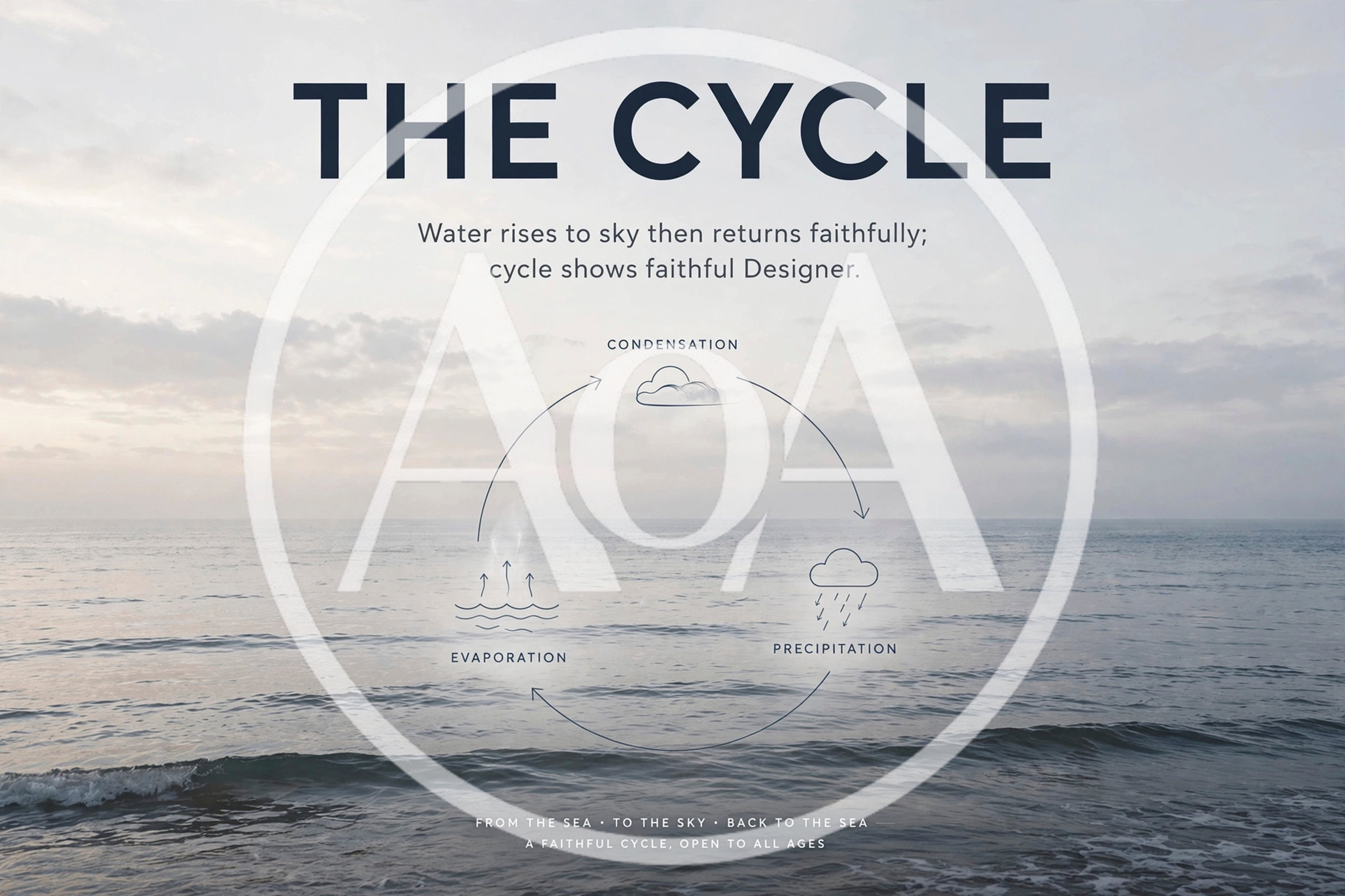 Water Cycle Infographic Over A Calm Ocean Landscape