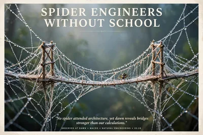 Spider Building Intricate Web Bridge at Dawn