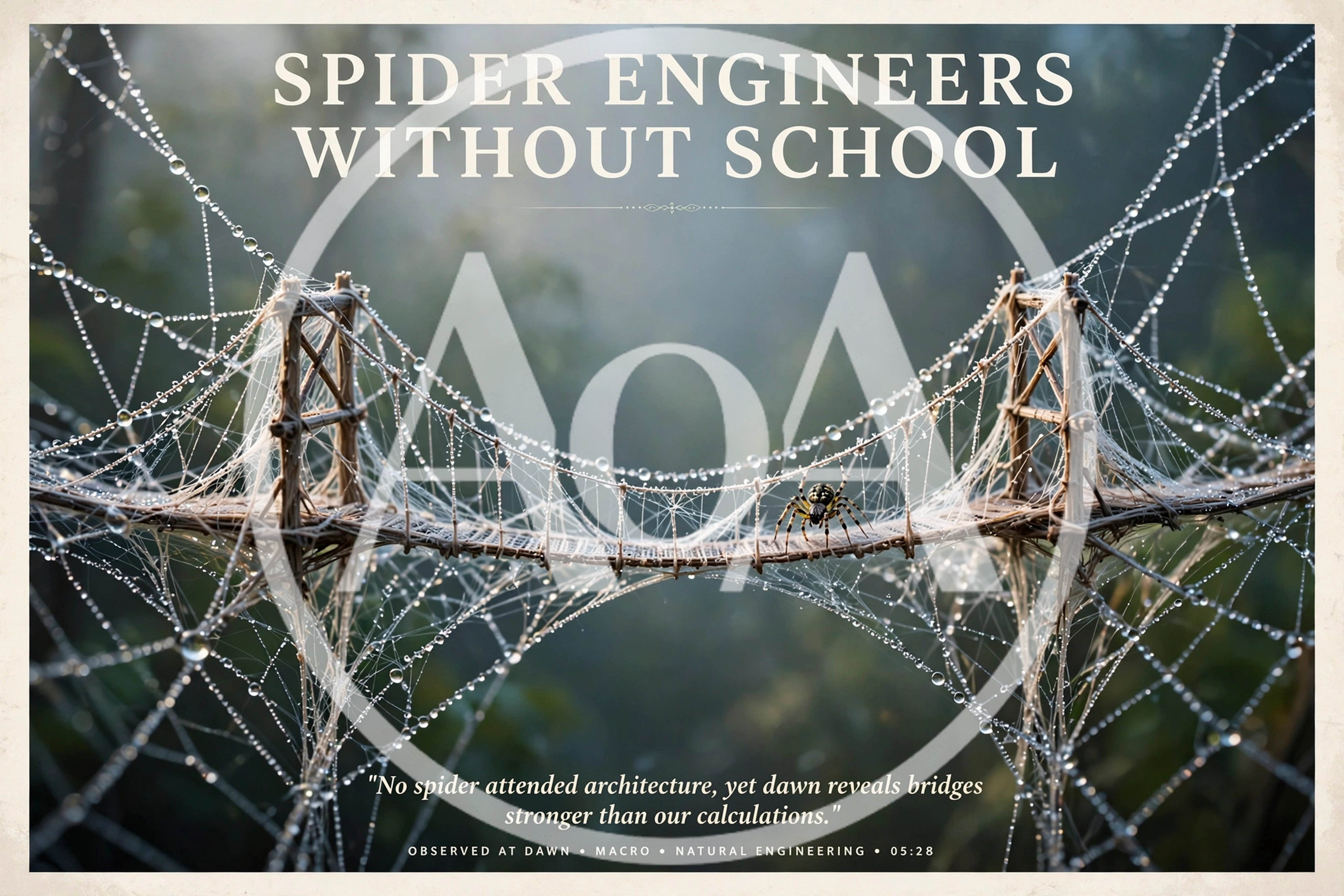 Spider Building Intricate Web Bridge at Dawn