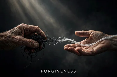 Elderly Hands Passing Tangled Black Thread To Clean White