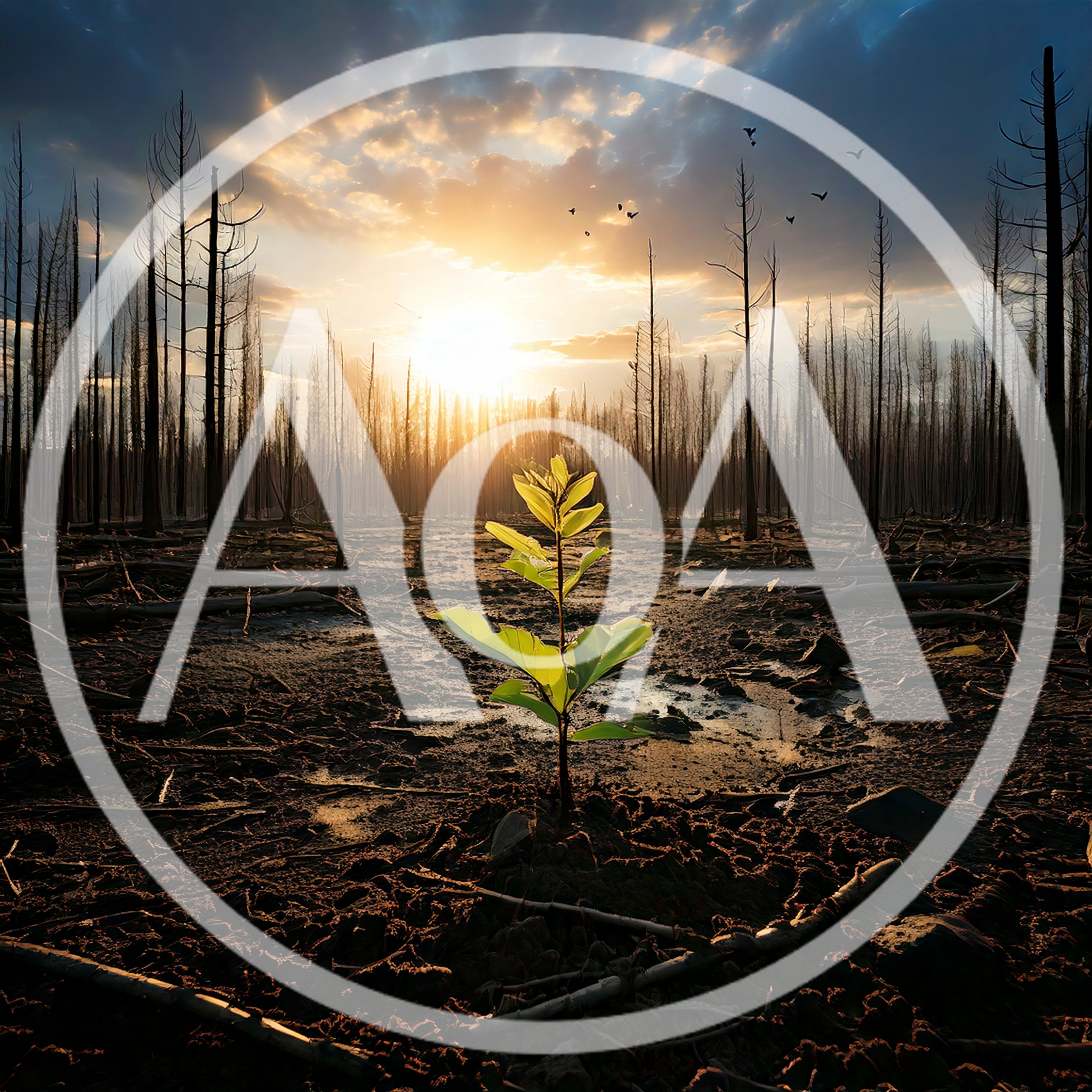 Small Green Sapling Growing In A Burnt Forest