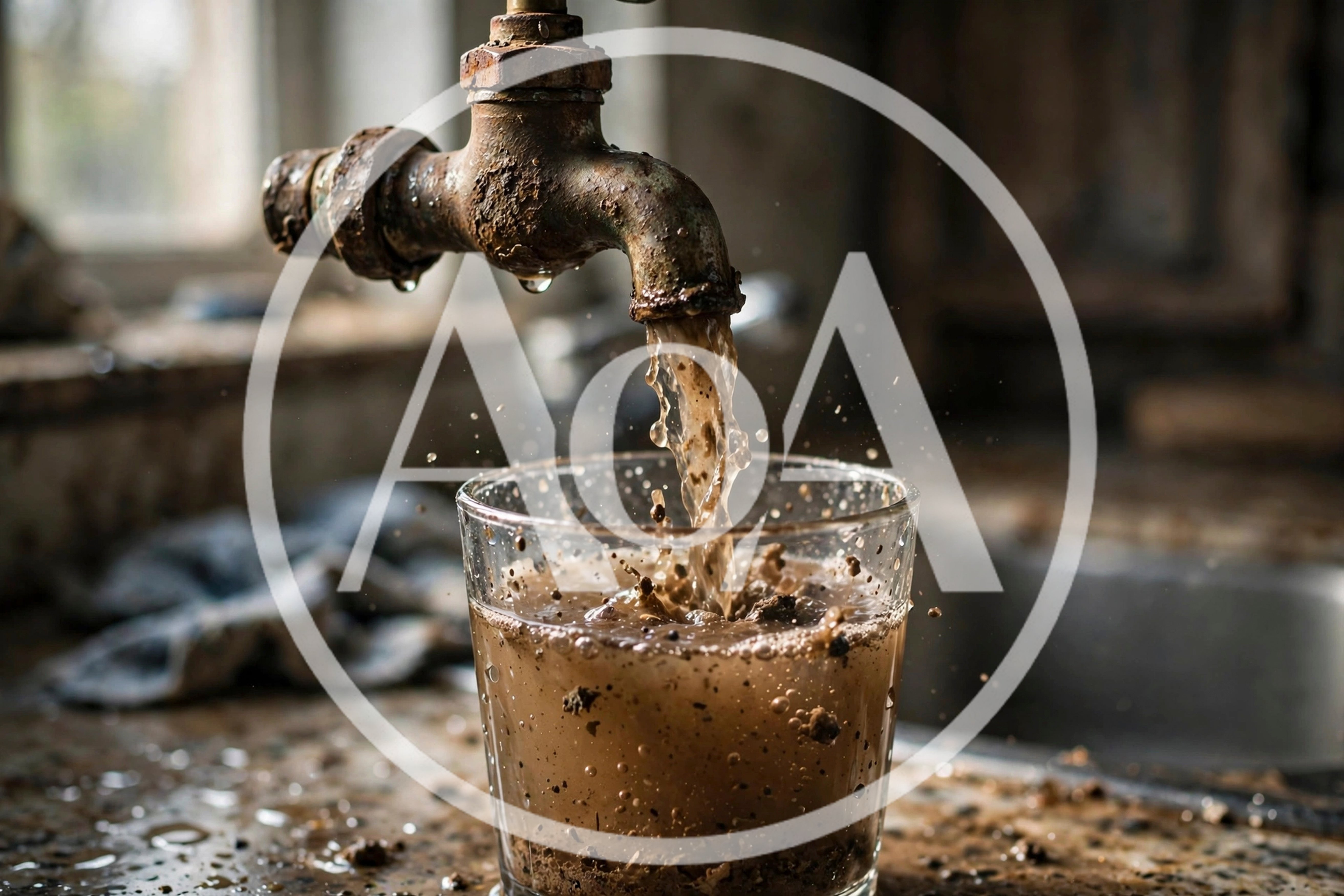 Dirty Water Pouring From Rusty Kitchen Faucet