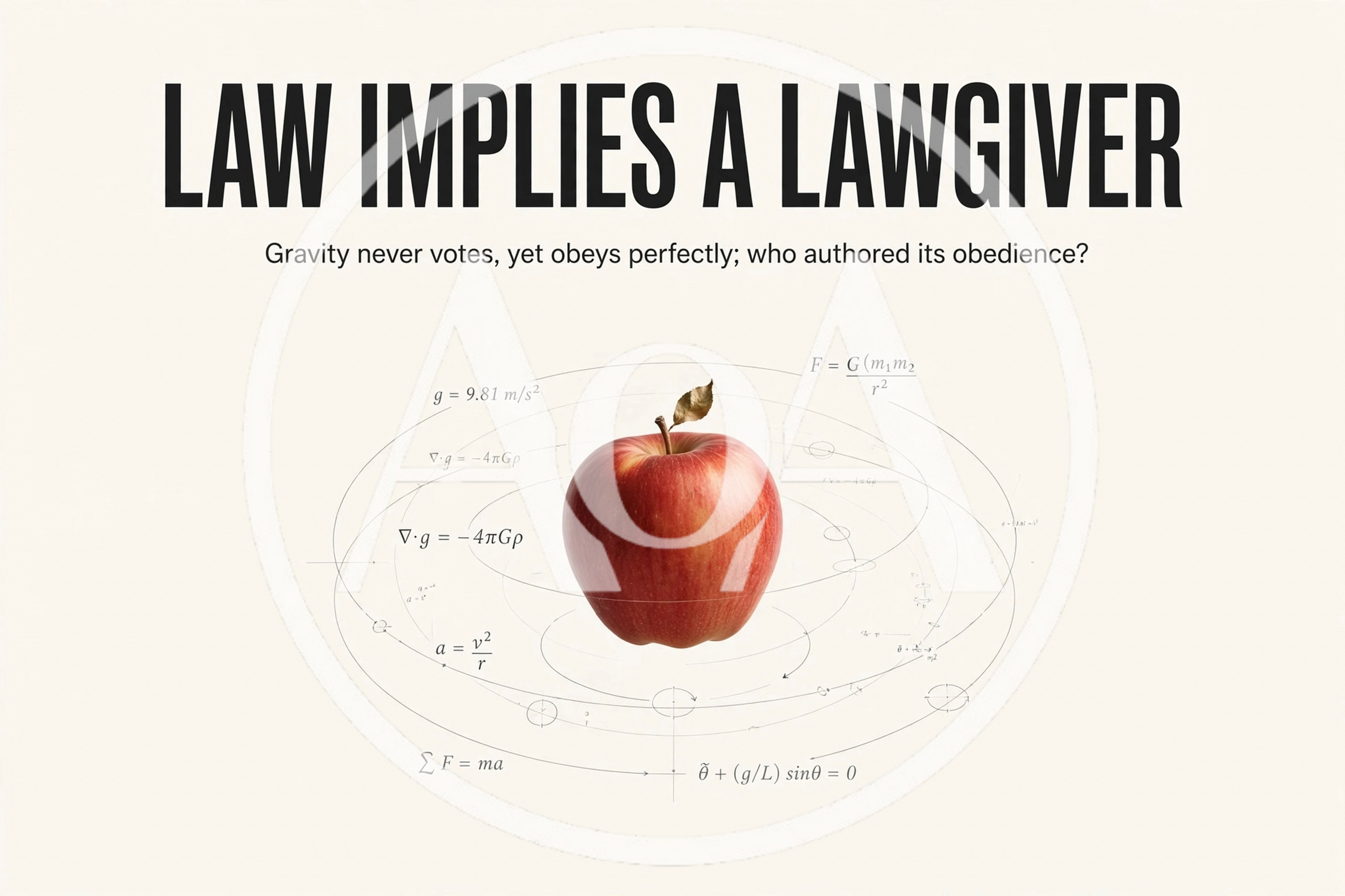 Conceptual Illustration of Physics Equations Surrounding an Apple