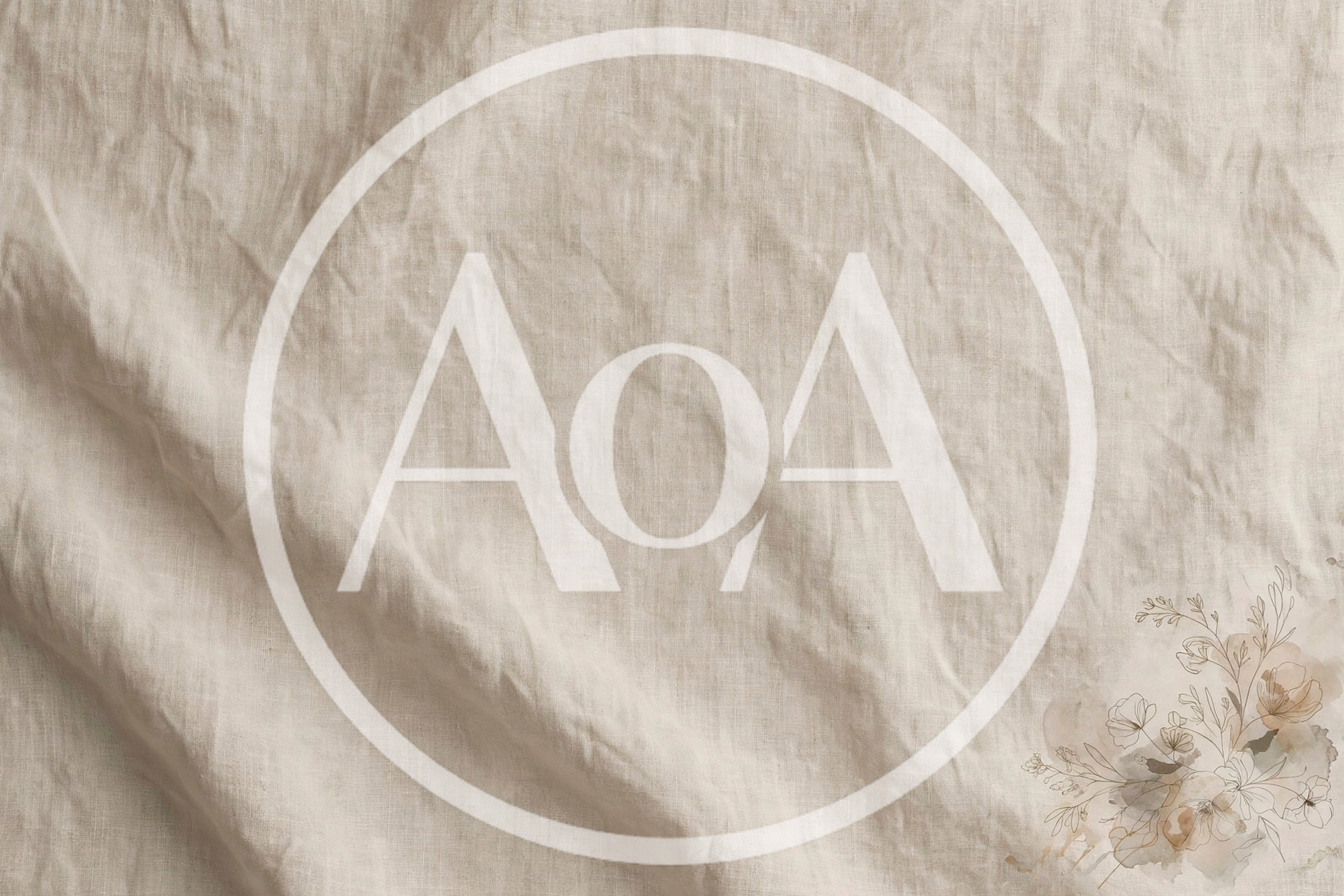 Beige Linen Fabric Background With Floral Illustration