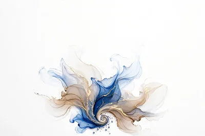 Abstract Alcohol Ink Painting With Blue And Gold Swirls