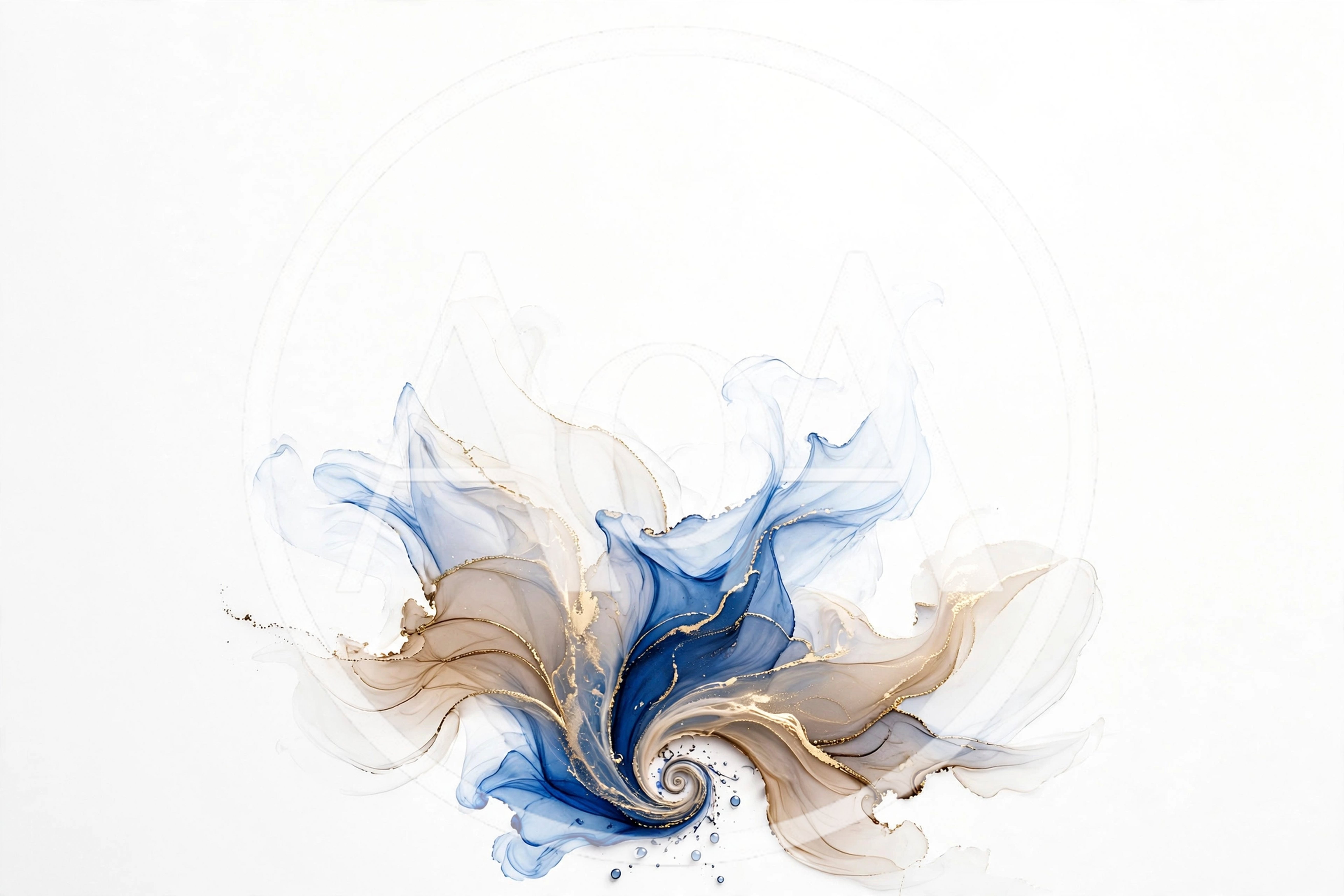 Abstract Alcohol Ink Painting With Blue And Gold Swirls