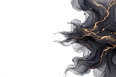 Abstract Black And Gold Alcohol Ink Flowing Background