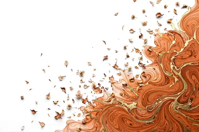 Abstract Brown Marble Texture With Gold Veins And Dried Flowers