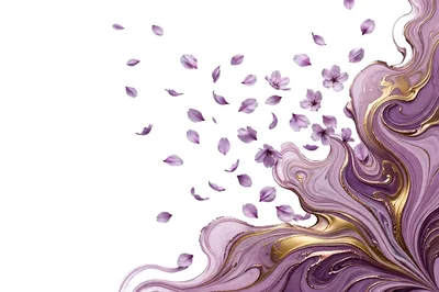 Abstract Purple And Gold Marble Swirl With Petals