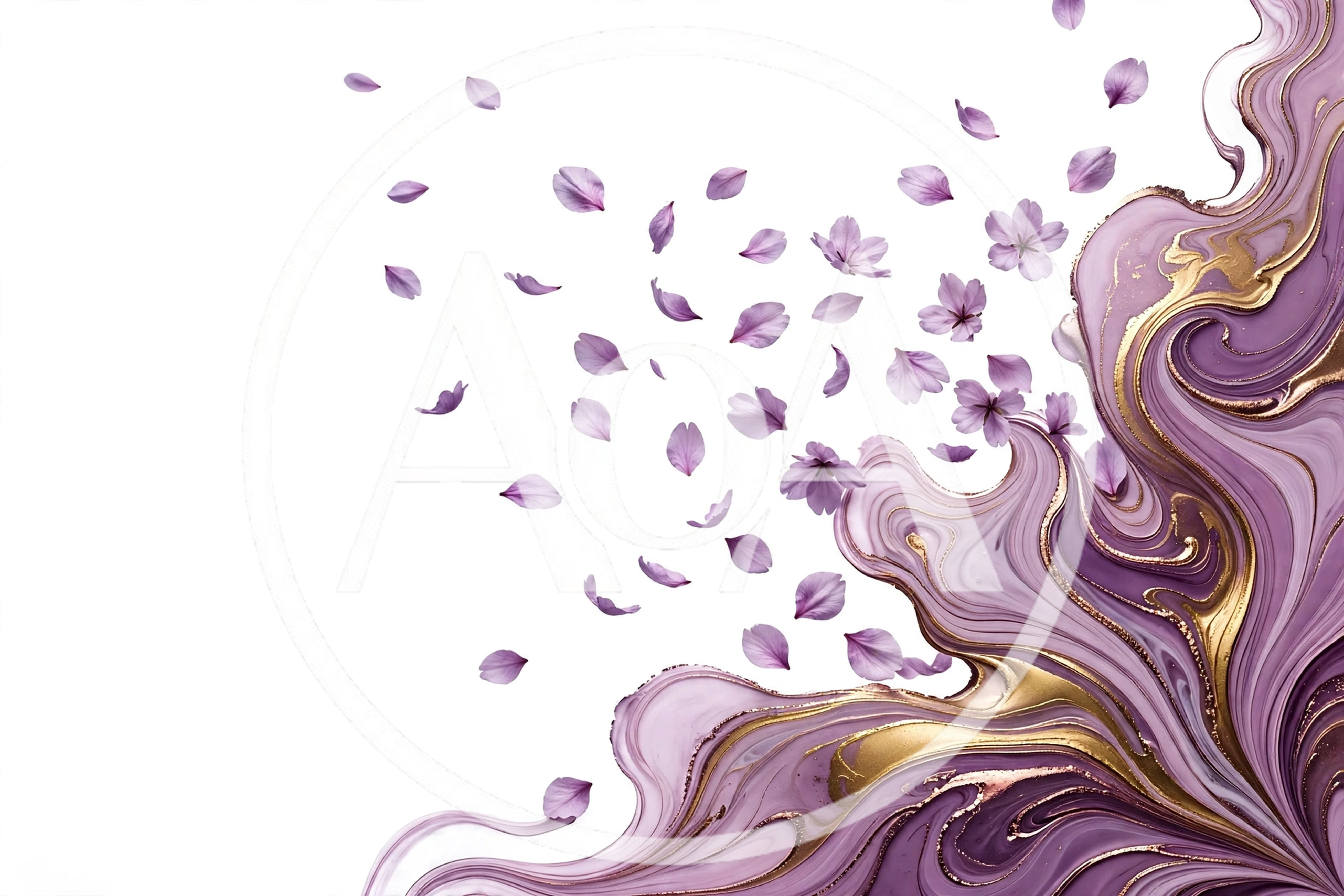 Abstract Purple And Gold Marble Swirl With Petals