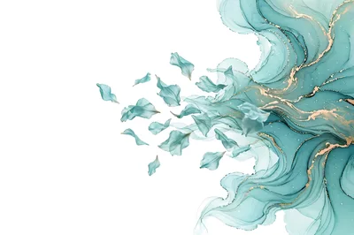 Abstract Teal Alcohol Ink Art With Floating Petals