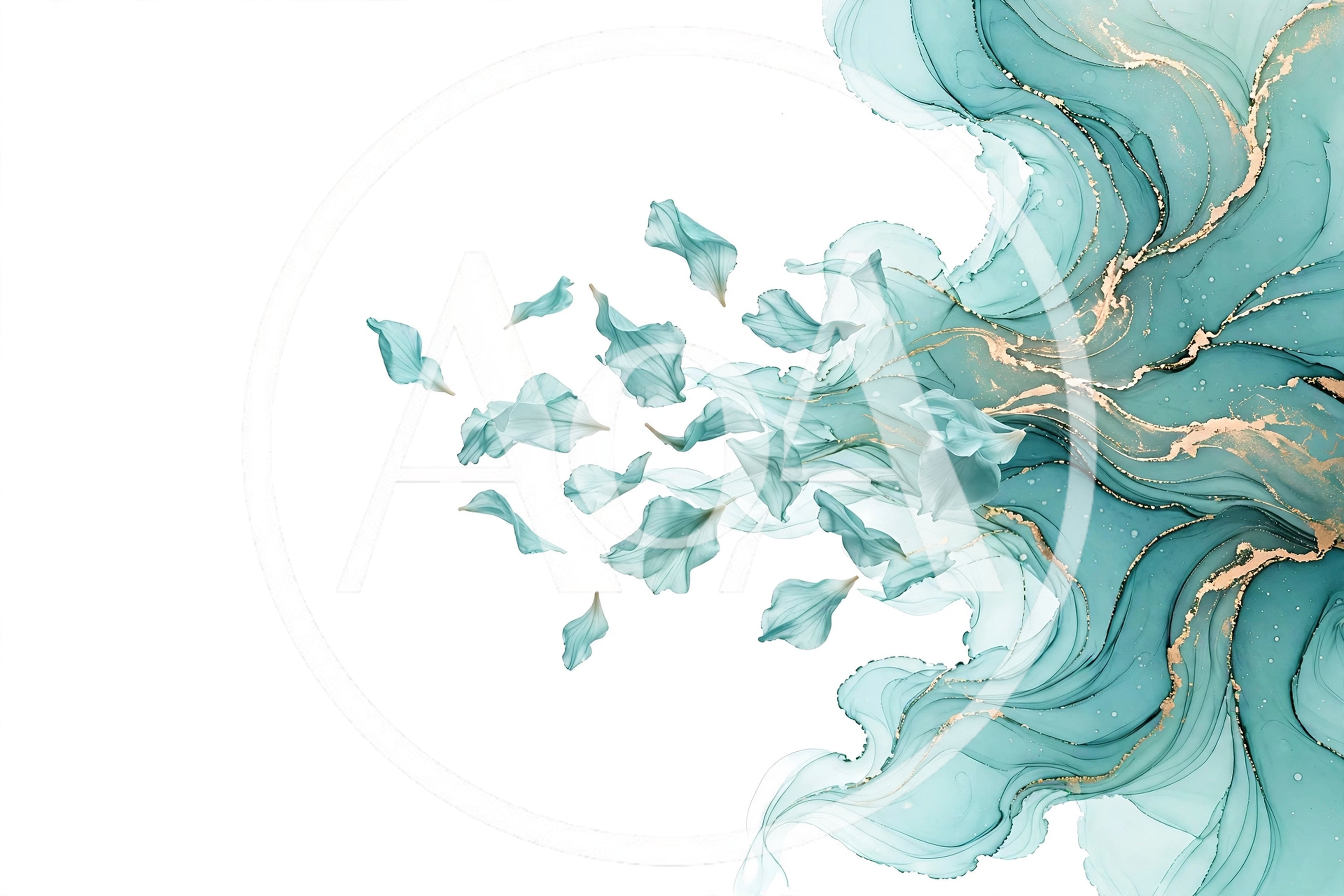 Abstract Teal Alcohol Ink Art With Floating Petals