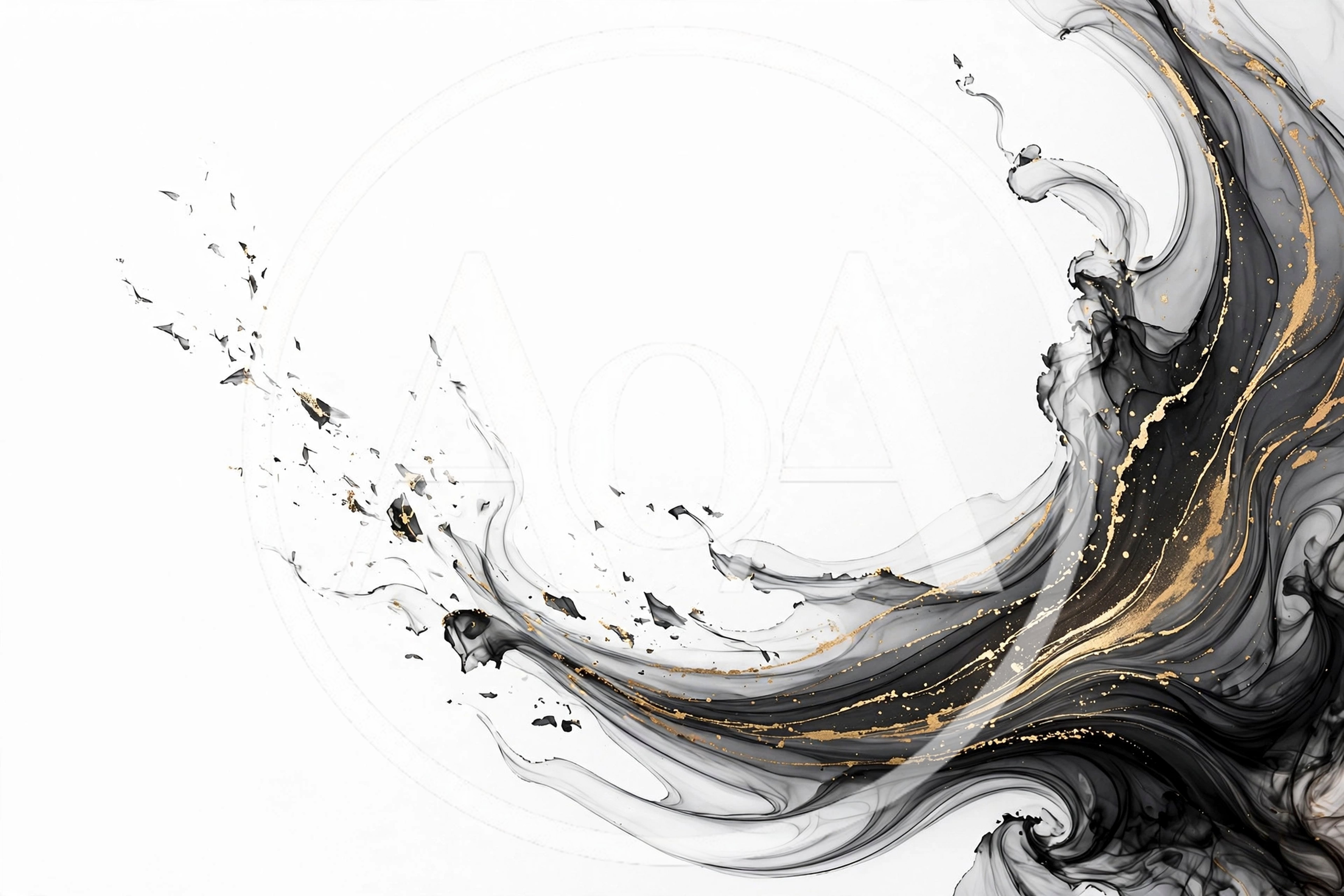 Abstract Black Ink And Gold Foil Swirls