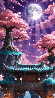 Floating Island Gate Under A Full Moon
