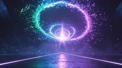 Neon Glowing Rings Pulsing In Dark Futuristic Tunnel
