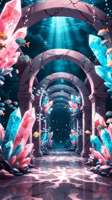 Underwater Crystal Archway Corridor With Swimming Tropical Fish