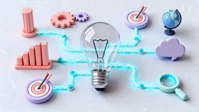 Light Bulb Connected To Business Icons With Glowing Energy